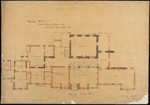 Kinmel Hall, drawing no. 133, revised plan for entrance hall, by William Eden Nesfield