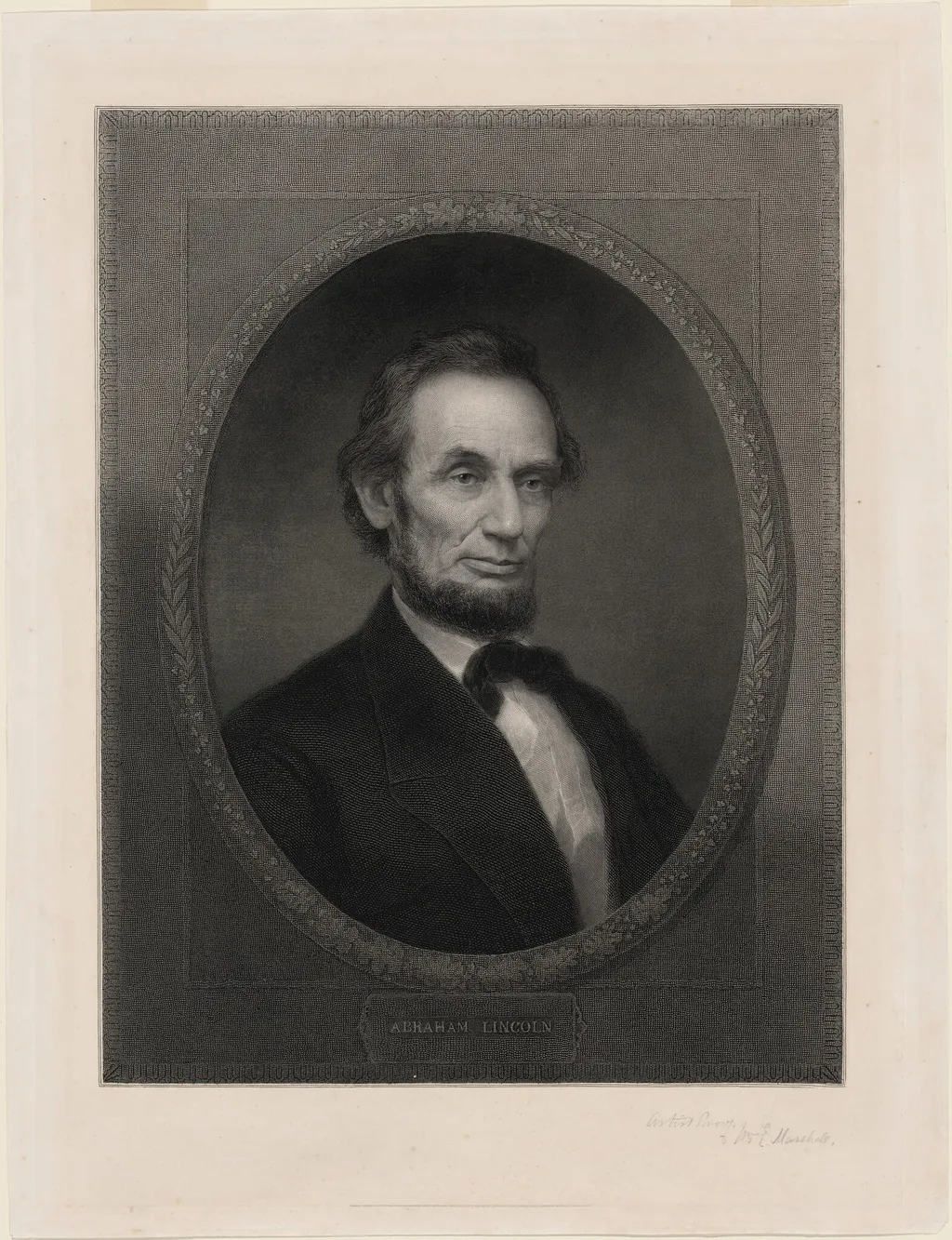 Abraham Lincoln, by William Edgar Marshall, ink, 1866