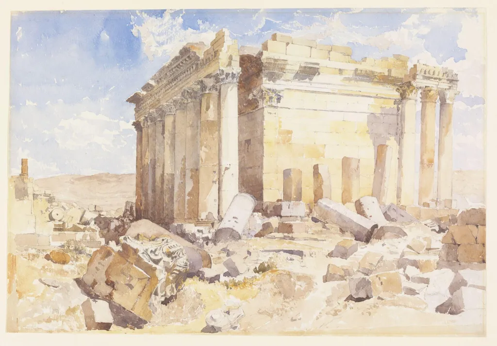 The Temple of Bacchus, Baalbek, by William Edward Dighton, watercolor, 1852