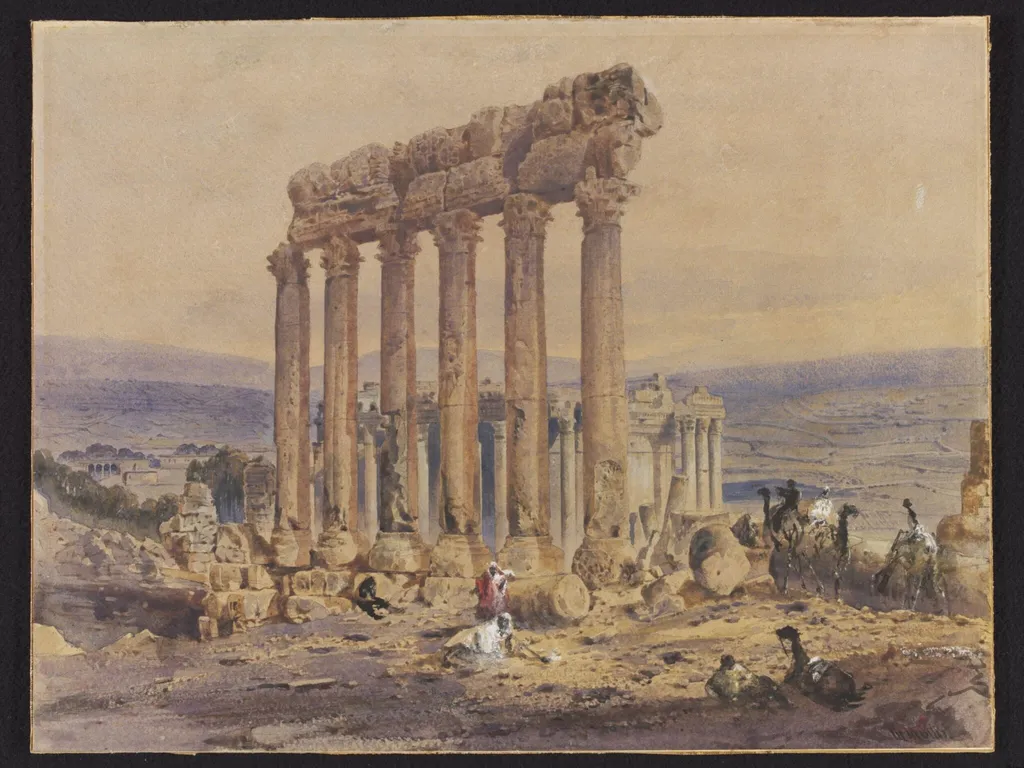 The Temple of Jupiter, Baalbek, by William Edward Dighton, watercolor, 1852