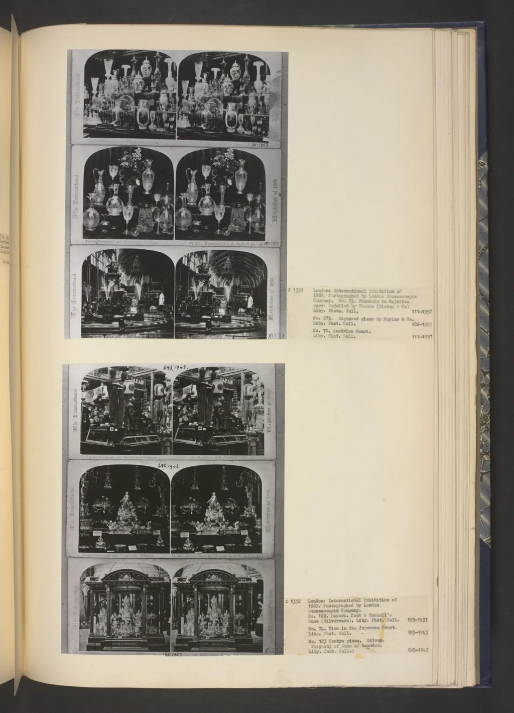 Stereoscopic photograph (No. 122) of Messrs. Hunt and Roskell's case at the International Exhibition of 1862, by William England, photographic, 1862