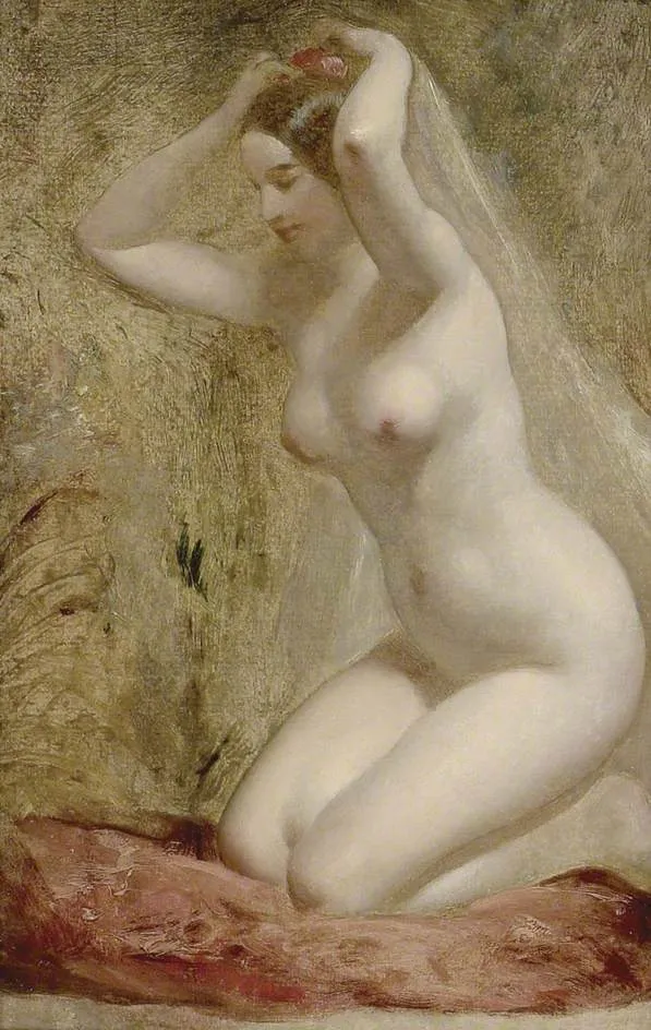 Nude Woman kneeling, by William Etty, unspecified, 1828