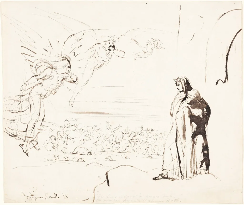 Scene from the Inferno (canto IX), by William Etty, ink, 1818