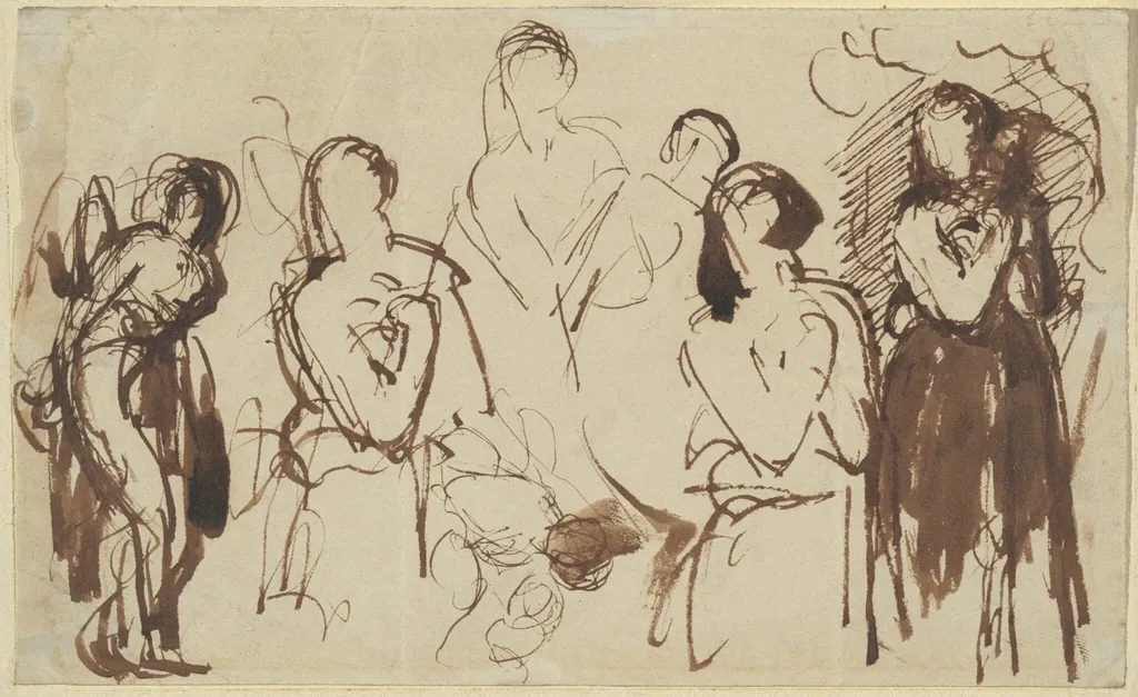 Studies for Joan of Arc, by William Etty, ink, 1845