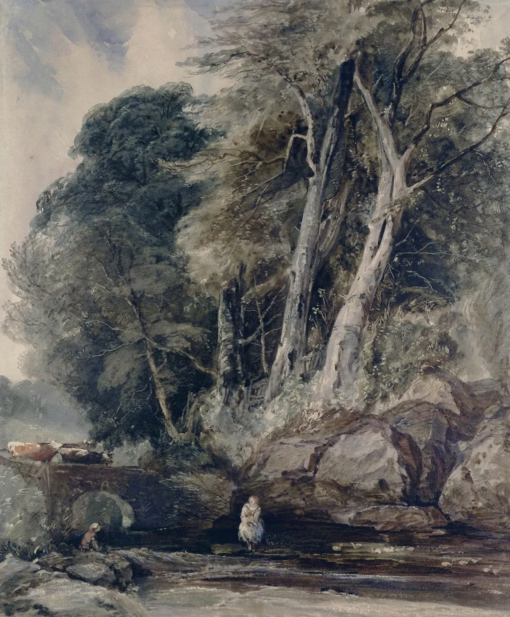 Landscape with Figures and Cattle, by William Evans, watercolor, 1830