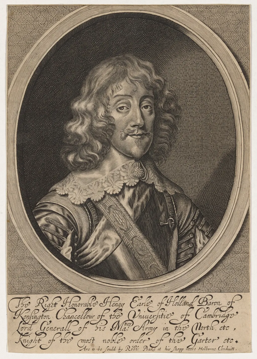 Henry Rich, Earl of Holland, K.G., by William Faithorne, ink, 1654