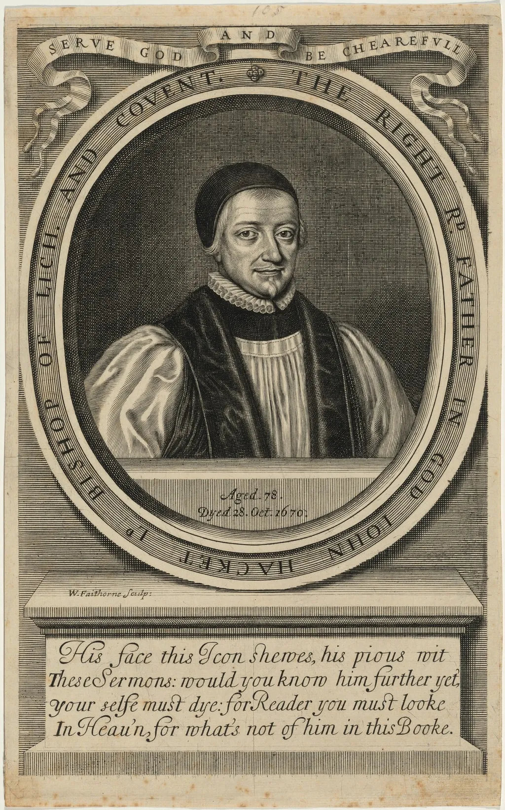 John Hacket, Bishop of Lichfield and Coventry, by William Faithorne, ink, 1675