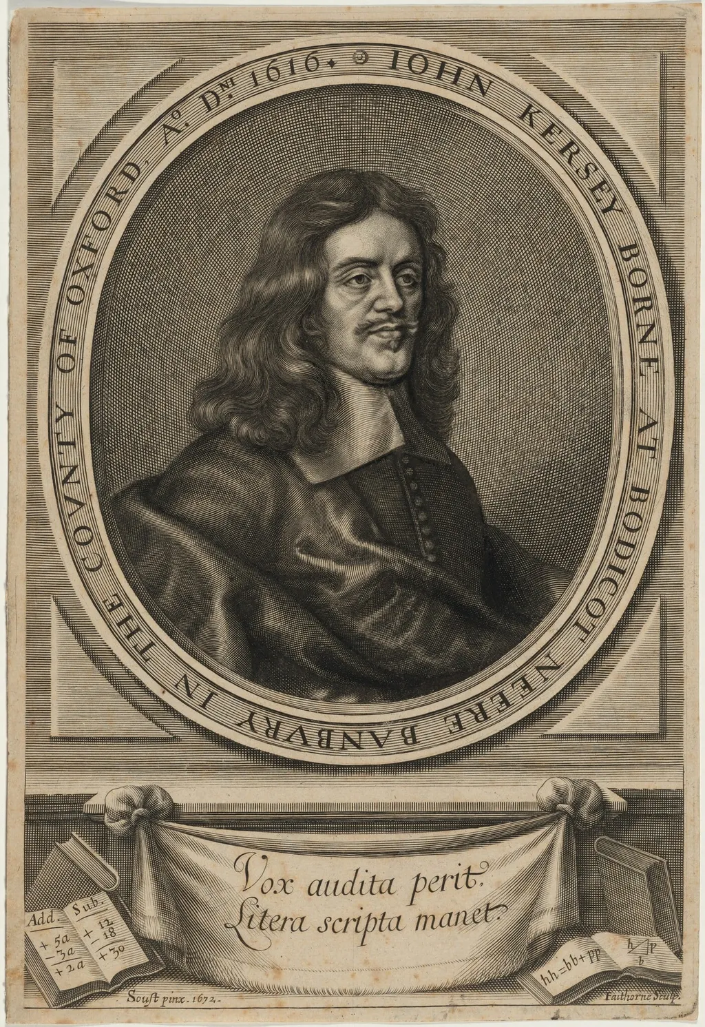 John Kersey, by William Faithorne, ink, 1674