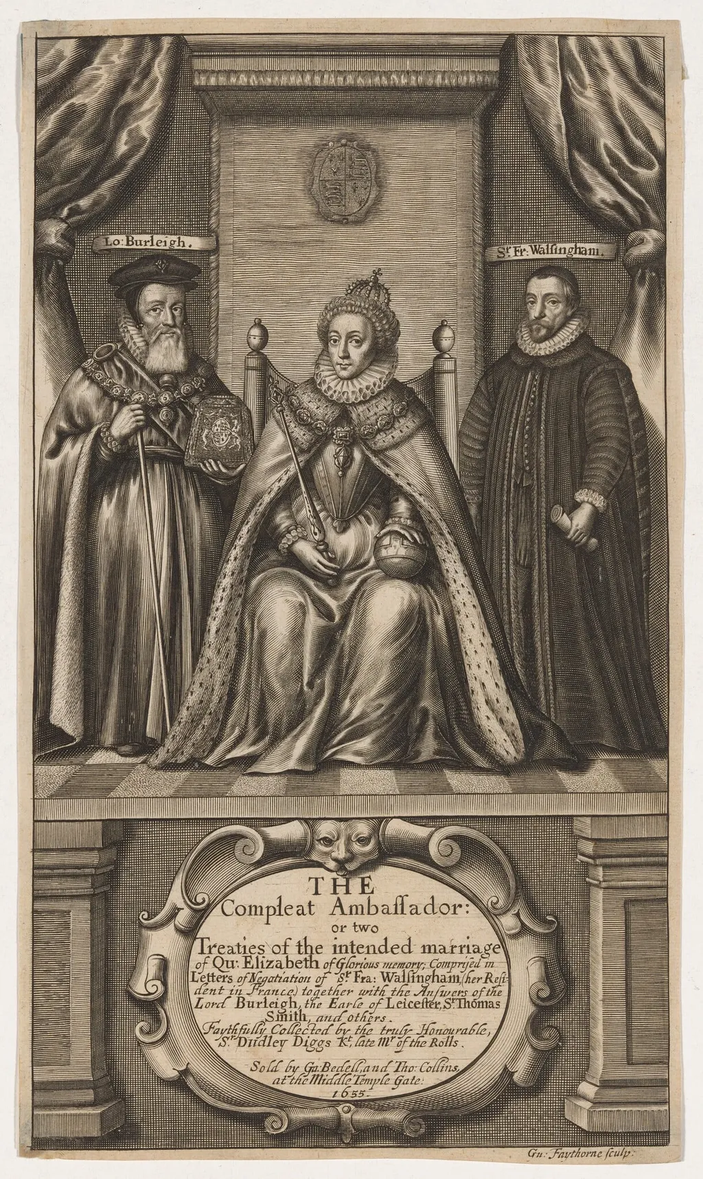 Title Page to Sir Dudly Digges, The Compleat Ambassador, by William Faithorne, ink, 1655