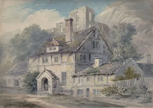 Landscape with a house and ruined castle, by William Fleetwood Varley