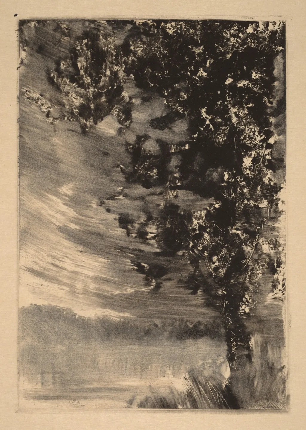 Moonlit Landscape with Tree at the Right, by William Fowler Hopson, ink, 1903