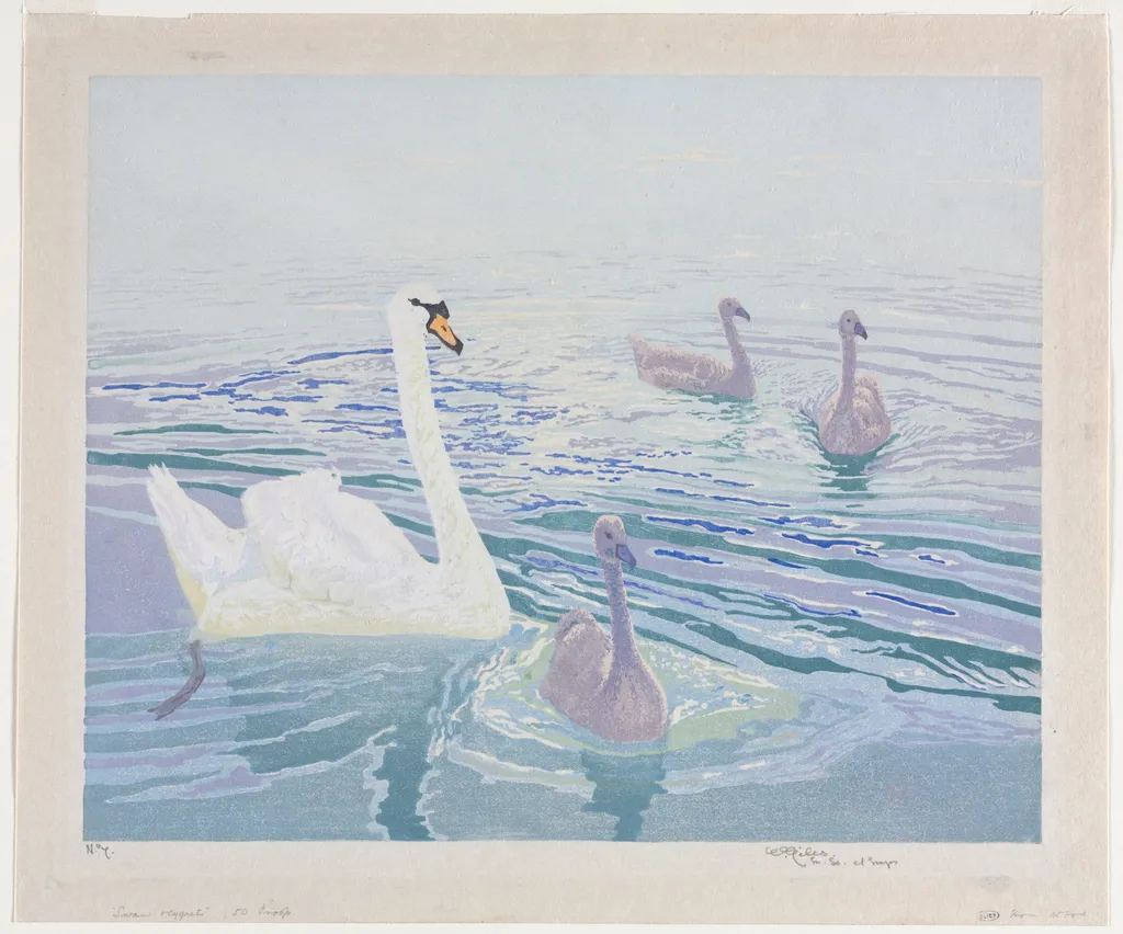 Swans and Cygnets, by William Giles, 1911