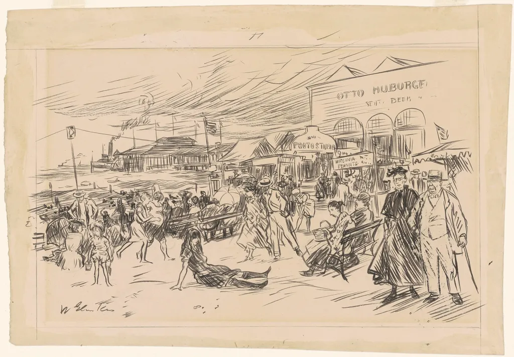 Coney Island Boardwalk, by William Glackens, ink, 1908