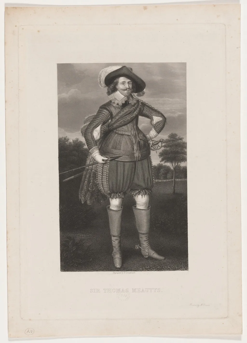 Sir Thomas Meautys, Secretary to Sir Francis Bacon, by William Greatbach, ink, 1841