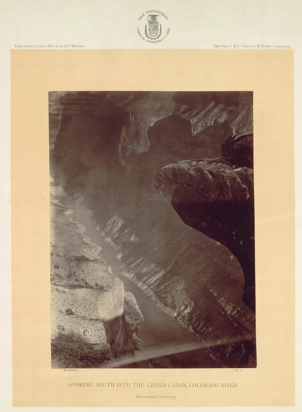Looking South into the Grand Canyon, Colorado River, Sheavwitz, by William H. Bell, 1872