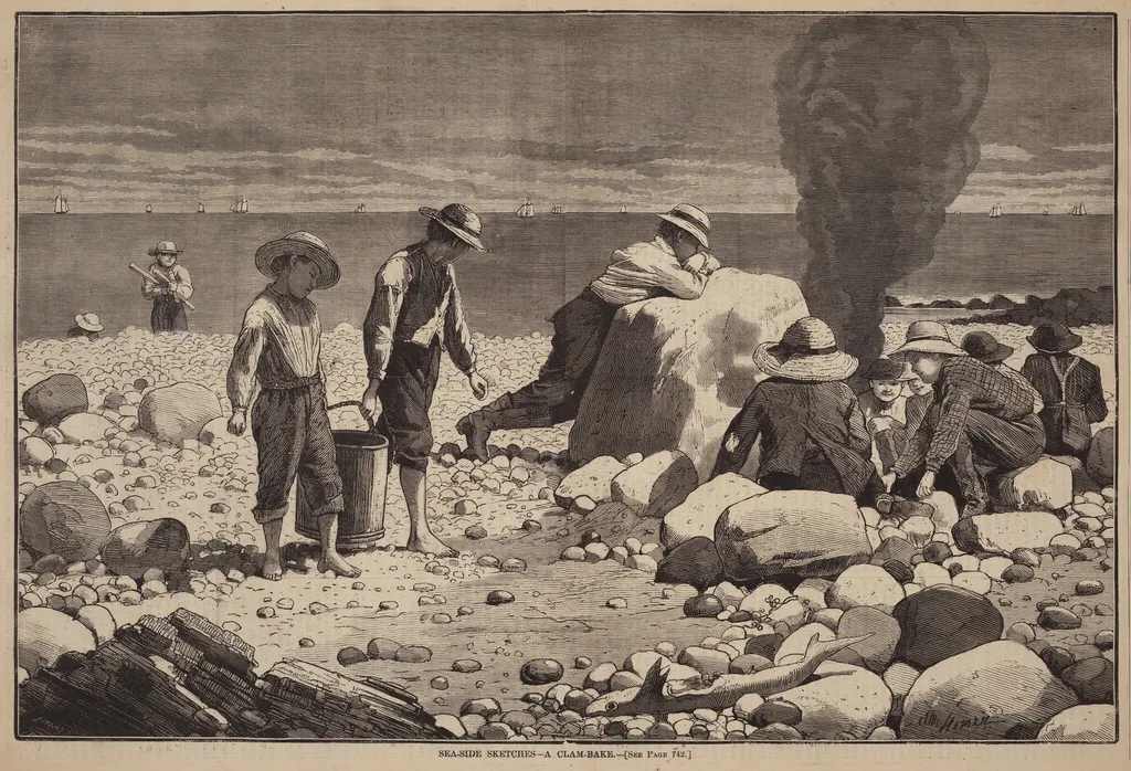 Sea-Side Sketches - A Clam-Bake, by William H. Redding, ink, 1873