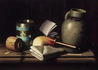 Still Life with Three Castles Tobacco, by William Harnett, 1890