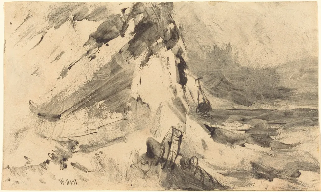 Shipwreck in Storm, by William Hart, ink, 1858