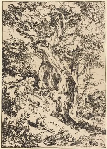 Study of Trees and Shrubs with Seated Figure, by William Havell