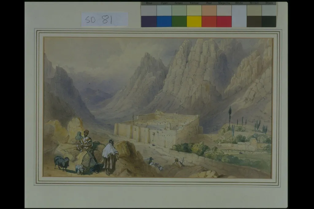 Convent of St. Catherine, Mount Sinai, by William Henry Bartlett, watercolor, 1842