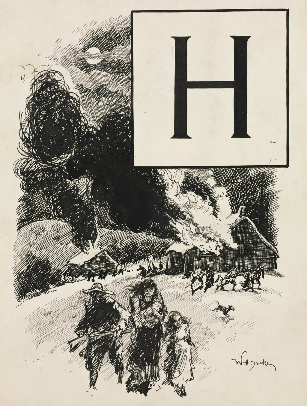 Inital H for Chapter LXXI from "Lorna Doone", by William Henry Drake, 1899
