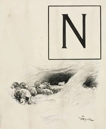 Inital N for Chapter L from "Lorna Doone", by William Henry Drake