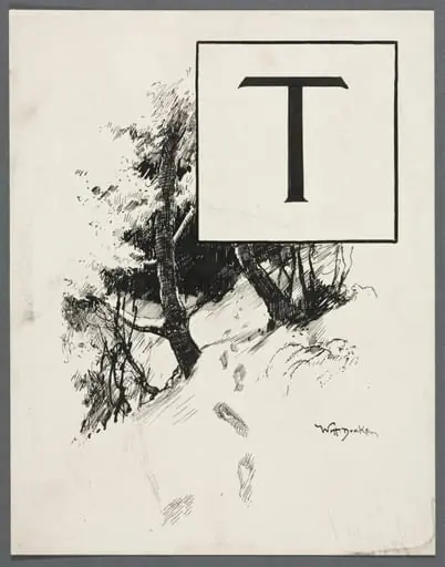 Inital T for Chapter XLIV from "Lorna Doone", by William Henry Drake