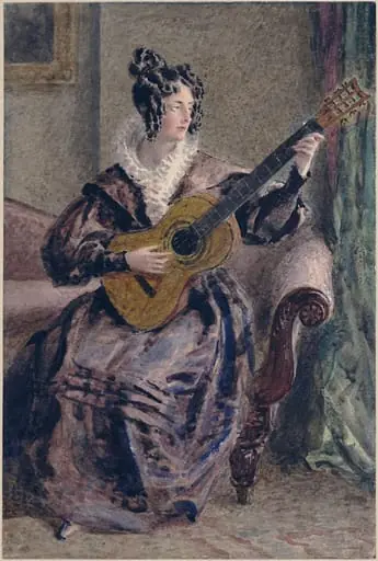A Lady Playing a Guitar, by William Henry Hunt