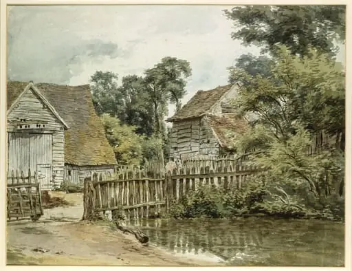 Farmyard with a pool, by William Henry Hunt