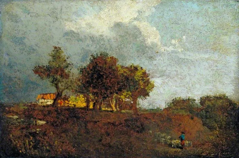 Landscape with Elm Trees and a Farm, near Bayswater, by William Henry Hunt, unspecified, 1810