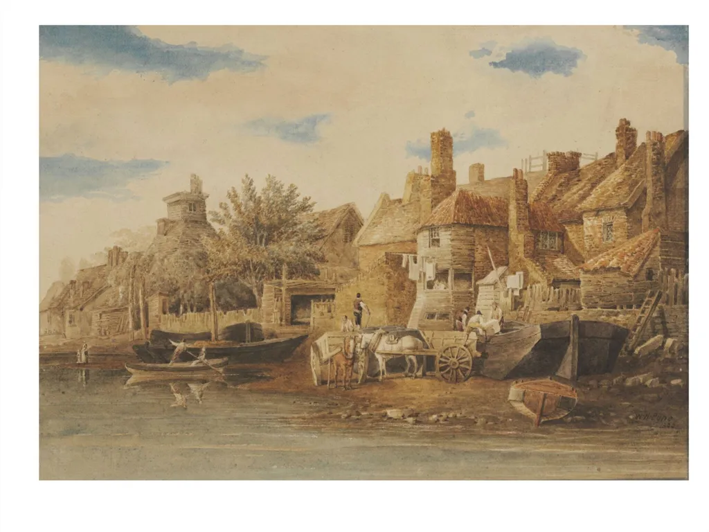 Fishermen's Houses by the Thames at Lambeth, by William Henry Pyne, watercolor, 1806
