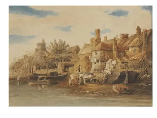 Fishermen's Houses by the Thames at Lambeth, by William Henry Pyne