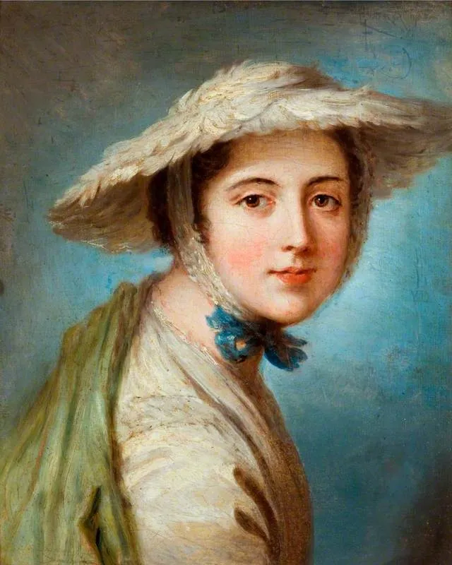 Head of a Girl Wearing a White Hat, by William Hoare, oil