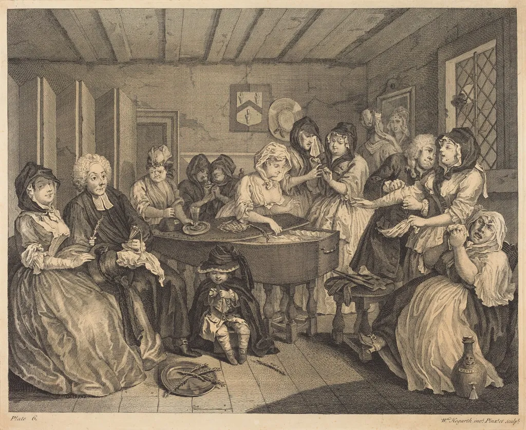 A Harlot's Progress: pl.6, by William Hogarth, ink, 1732