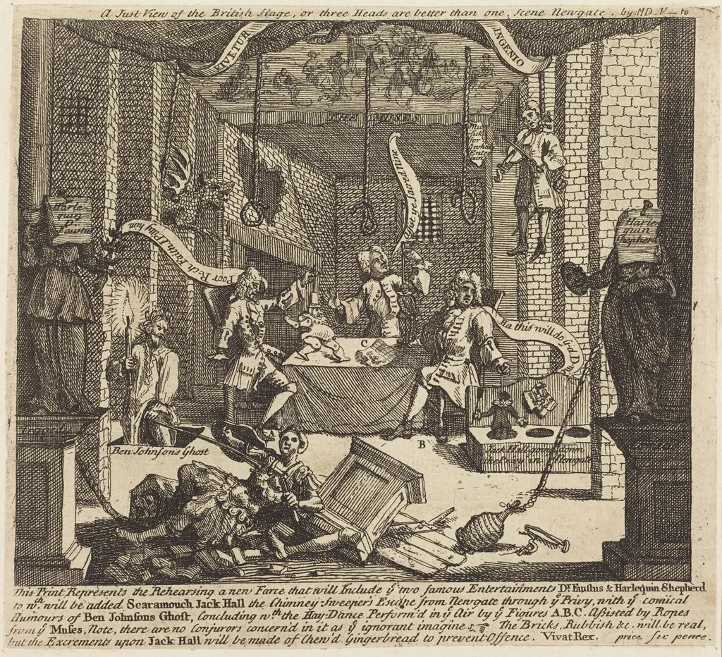 A Just View of the British Stage, by William Hogarth, ink, 1724