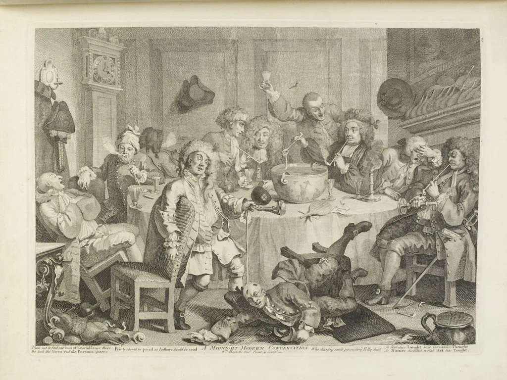 A Midnight Modern Conversation, by William Hogarth, 1750