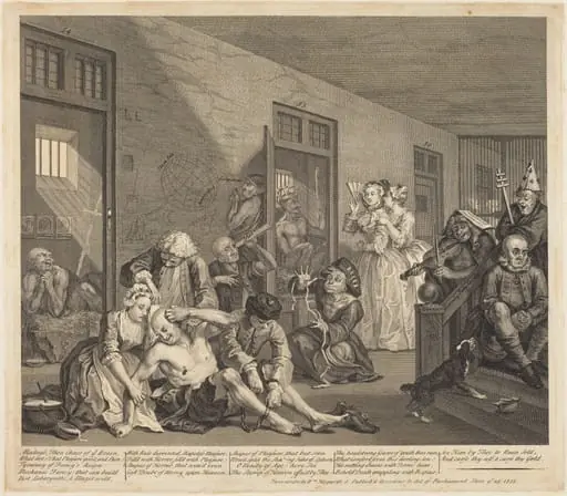 A Rake's Progress: pl.8, by William Hogarth