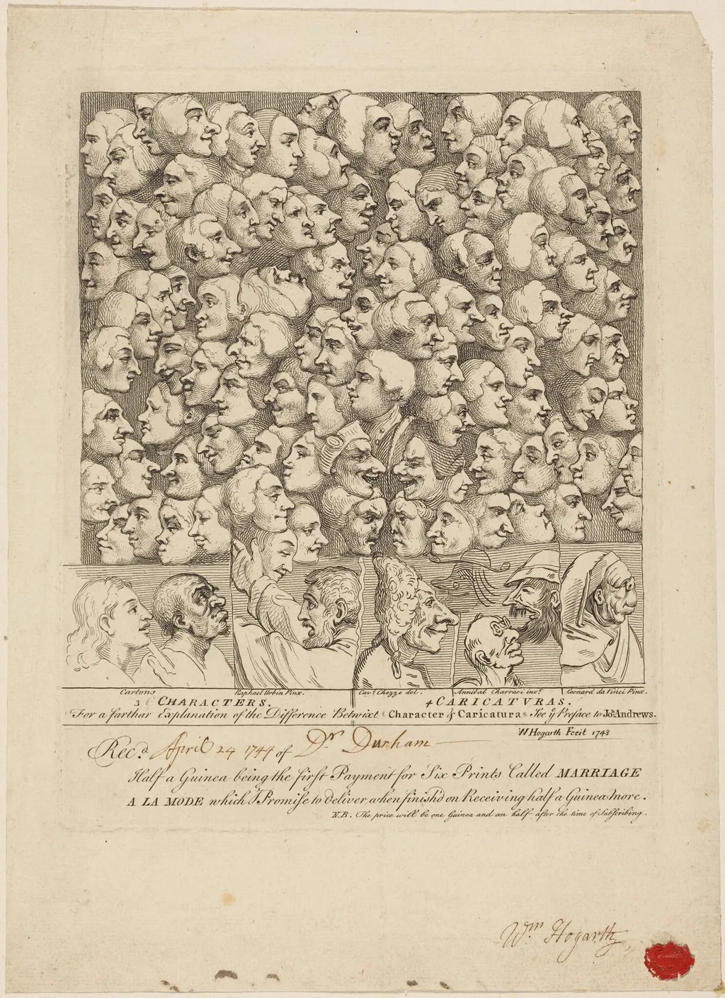 Characters and Caricaturas, by William Hogarth, ink, 1743