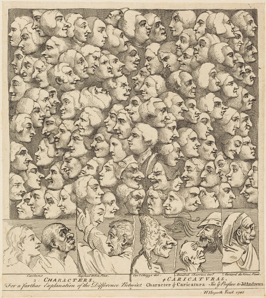 Characters and Caricaturas, by William Hogarth, ink, 1743