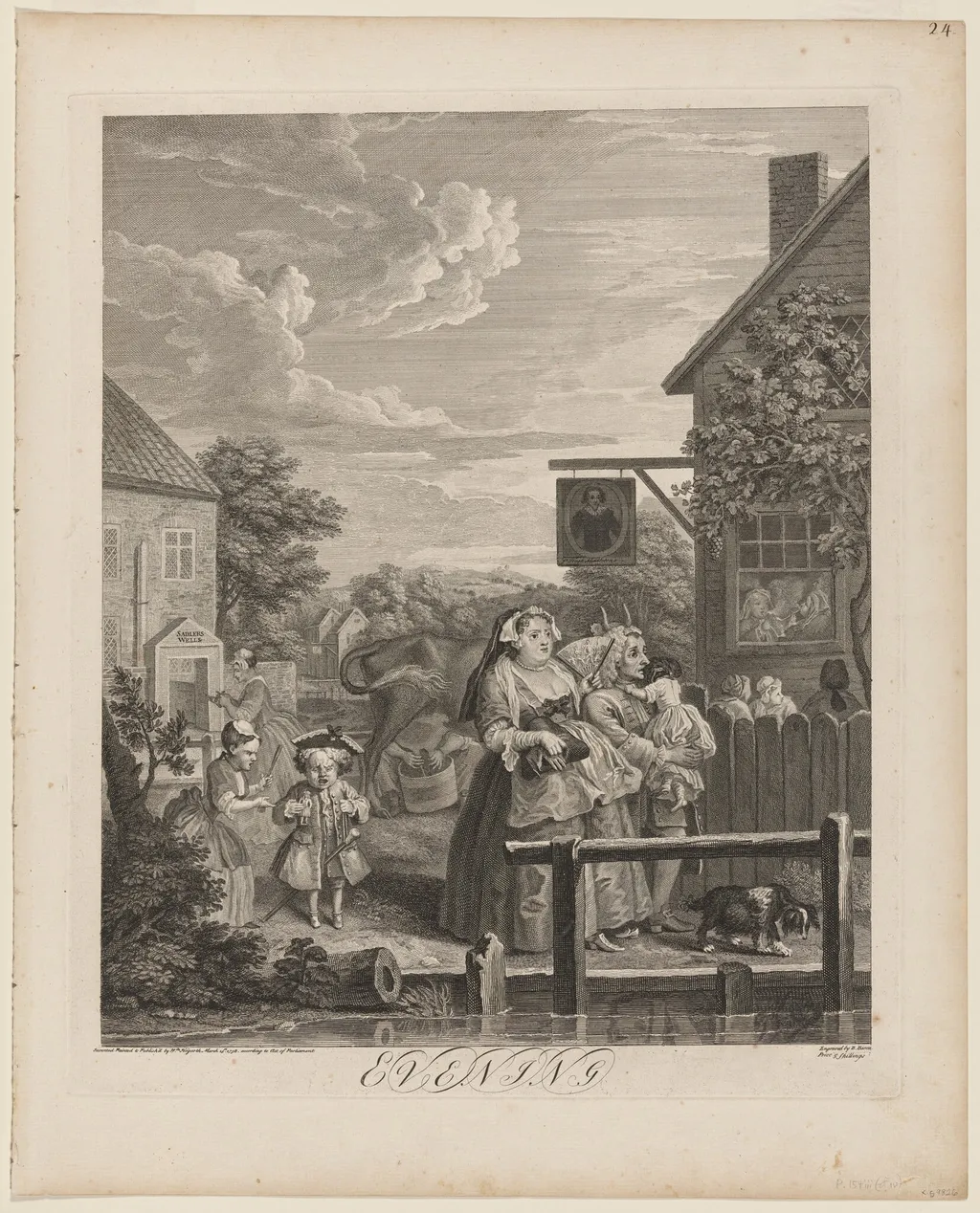 Evening, by William Hogarth, ink, 1738