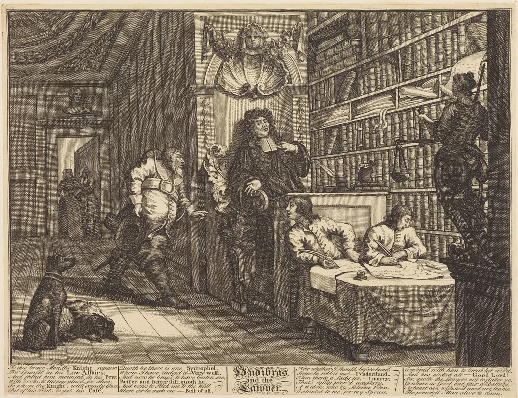 Hudibras and the Lawyer, by William Hogarth, ink, 1726