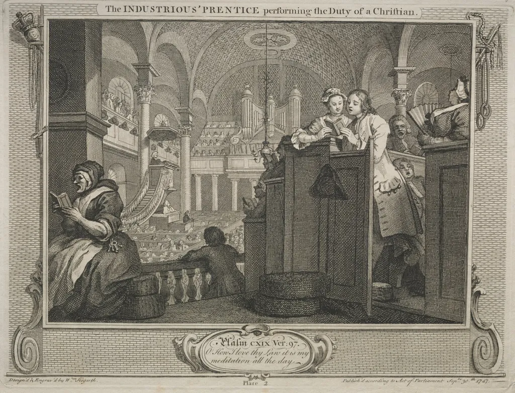 Industry and Idleness: The Industrious Prentice Performing the Duty of a Christian, by William Hogarth, 1747