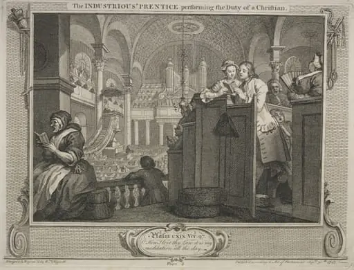 Industry and Idleness: The Industrious Prentice Performing the Duty of a Christian, by William Hogarth
