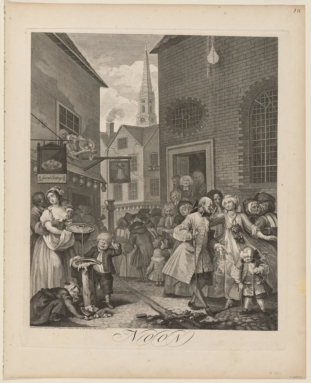 Noon, by William Hogarth, ink, 1738