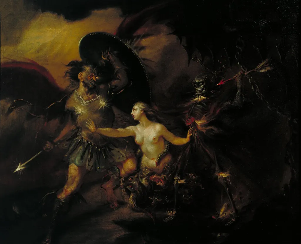 Satan, Sin and Death (A Scene from Milton's `Paradise Lost'), by William Hogarth, oil, 1735