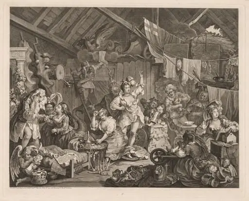 Strolling Actresses Dressing in a Barn, by William Hogarth