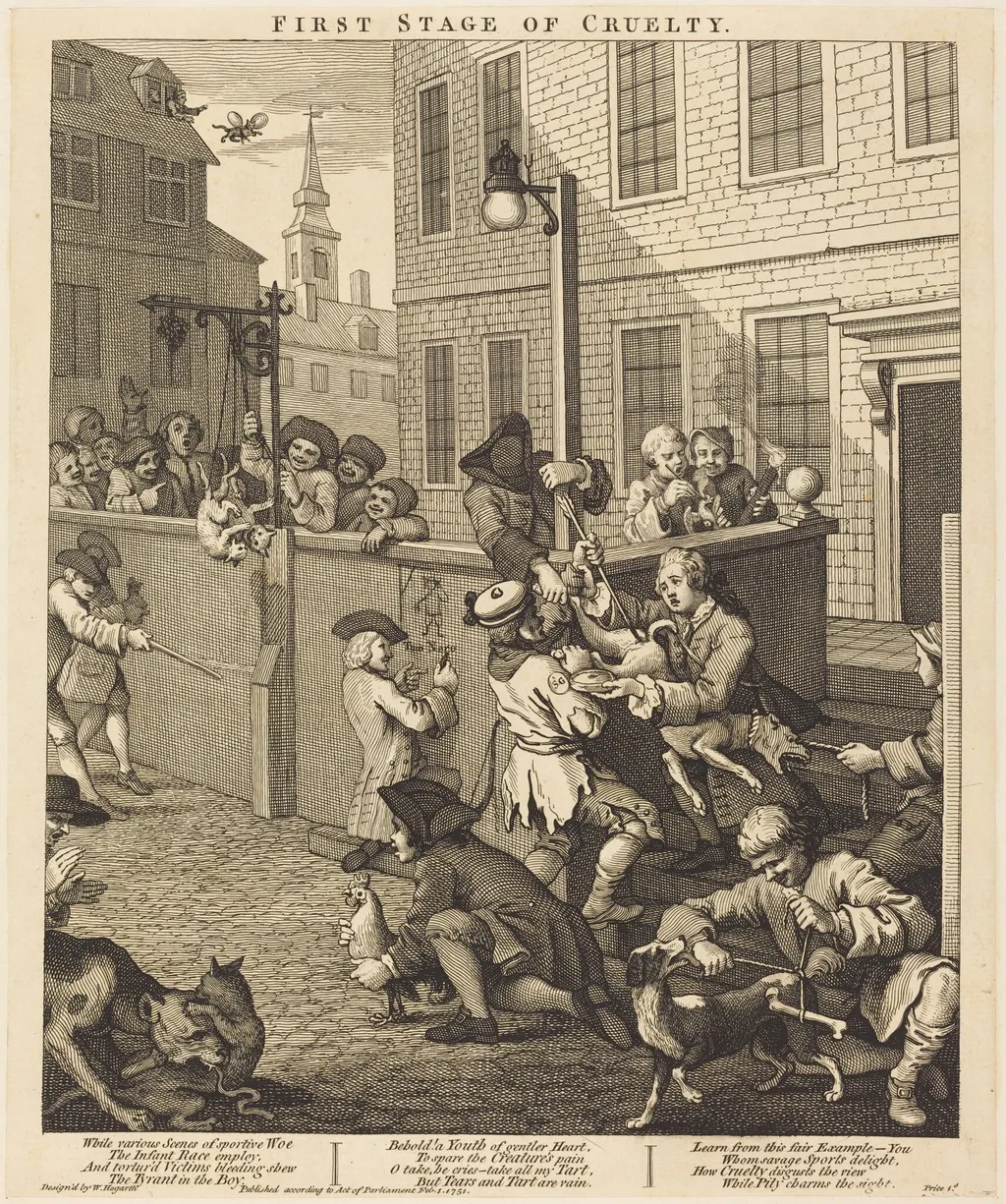The First Stage of Cruelty, by William Hogarth, ink, 1751