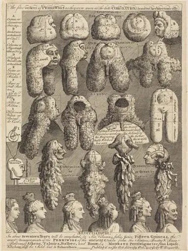 The Five Orders of Perriwigs as They Were Worn at the Late Coronation, Measured Architectonically, by William Hogarth