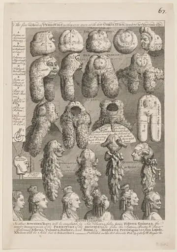 The Five Orders of Perriwigs as They Were Worn at the Late Coronation, Measured Architectonically, by William Hogarth