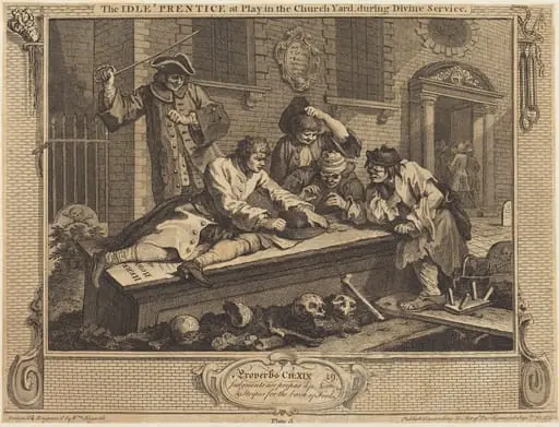 The Idle 'Prentice at Play in the Church Yard, during Divine Service, by William Hogarth